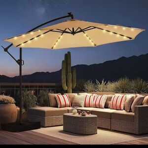 Elegant Cream Umbrella with LED Lights